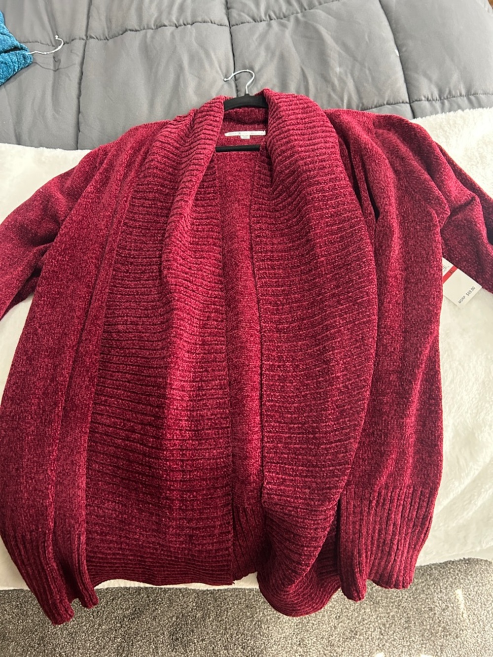 Seven7 Burgundy Open-Front Chenille Cardigan